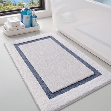Imagem de LUMI Tapetes de banho para banheiro, tapete de banho macio absorvente antiderrapante, tapetes de banheiro clássicos laváveis, ideais para piso, banheira de chuveiro, entrada, 61 cm x 91 cm, azul