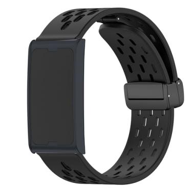 Imagem de Lamshaw Compatível com pulseiras Amazfit Helio, pulseira substituível de silicone respirável de liberação rápida compatível com pulseira Amazfit Helio Fitness Tracker (preto)