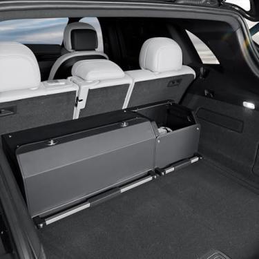 Imagem de XCF Organizador de porta-malas de carro, de couro dobrável, com tampa e alça resistente, organizador de carro e armazenamento para SUV, caminhão, sedã (preto, 92 x 29 x 31 cm)