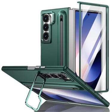 Imagem de Capa protetora de tela de vidro temperado para Galaxy Z Fold 6 com suporte de lente de metal e slot para caneta S Pen (para Galaxy Z Fold 6/verde)