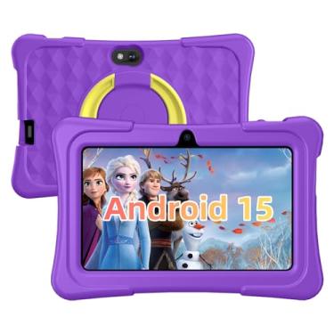 Imagem de Tablet infantil, tablet Android 15 de 7 polegadas para crianças, 8 GB + 32 GB de expansão de 1 TB, tablets infantis quad-core com capa à prova de choque, BT5.0, WiFi 5, controle parental, jogos