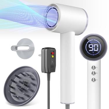 Imagem de Secador de cabelo de alta velocidade de 110.000 RPM para secagem rápida, secador de cabelo com difusor, secador de cabelo iônico com bocal magnético e tela de LED, secador de cabelo portátil de viagem