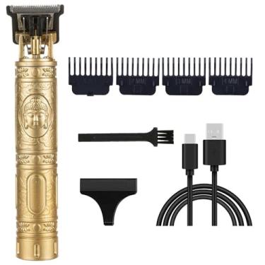 Imagem de Aparador de cabelo profissional para homens e mulheres, sem fio, recarregável, aparador de cabelo, kit de cuidados com corte corporal de metal, barbearia (cabeça de Buda dourada)