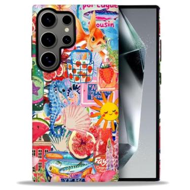 Imagem de DAIZAG Capa para Samsung Galaxy S24 Ultra, capa de proteção de nível militar, colagem de peixes e flores de frutas (amassadas)