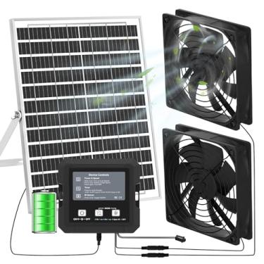 Imagem de Ventilador solar para galinheiro com bateria, exaustor solar de 25 W para galpão e estufa, controlador de 3 modos (contínuo/temporizador/sensor de movimento), ventilador alimentado por energia solar