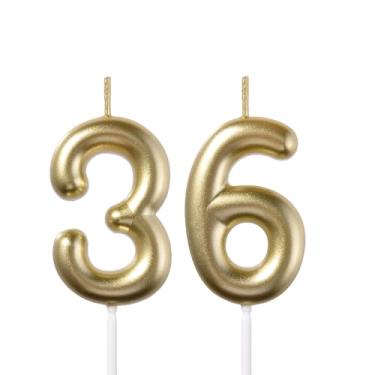 Imagem de Velas douradas de 6 cm e 63 anos de aniversário, número 36 e 63, topo de bolo para homens e mulheres, decorações de festa temática
