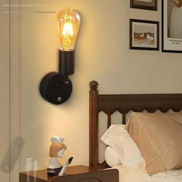 Imagem de GZZBMY E27 Luzes de parede vintage reguláveis lâmpadas de parede com controle remoto e interruptor operado por bateria lâmpadas magnéticas recarregáveis por USB para sala de estar quarto escadas (A, 1