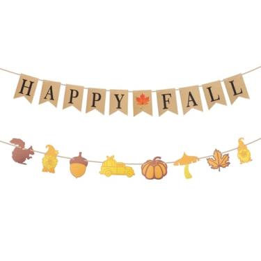 Imagem de 2 Faixas de Feliz Outono, Pré-Montadas com Tema de Outono em Tecido Juta Rústicas Decoração da Casa Ação Graças para Lareira Parede Interiores e Exteriores