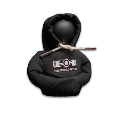 Imagem de Billetworkz Capa de botão de câmbio, moletom com capuz Mini Gear Shift, The World is Flat, preto