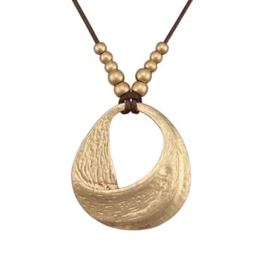 Imagem de joymiao Colares boêmios femininos longos de couro com pingente grande, joia hippie boho, colar com pingente, Couro sintético, Sem Pedra Preciosa