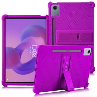 Imagem de ATOOZ Capa de silicone para Lenovo Idea Tab Pro de 12,7 polegadas 2025, capa de silicone para tablet Lenovo Idea Tab Pro (TB373FU) com suporte e suporte de caneta (roxa)