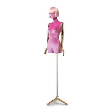 Imagem de Mannequin Modelos de varejo de corpo feminino, altura ajustável de 60,62 a 78,74 pol., suporte triangular, tronco de manequim com braço galvanizado giratório(Pink)