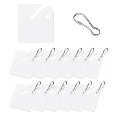Imagem de 100 etiquetas para chaves de rack, etiquetas de plástico branco com ganchos de pressão de metal, etiquetas quadradas penduradas de 3,8 cm para chaves com fenda, caixas de armário, armários para