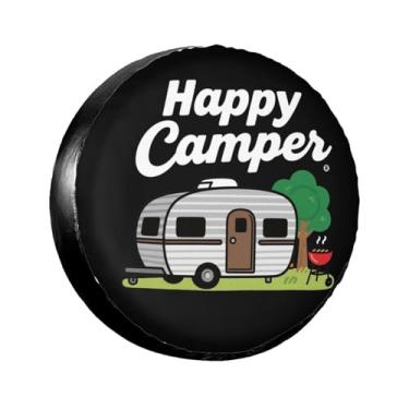 Imagem de LOJAOGON Capa de pneu sobressalente Camper Happy Protetores de roda à prova de poeira Capa de pneu de roda para trailer, trailer, areia muitos veículos 43.2 cm