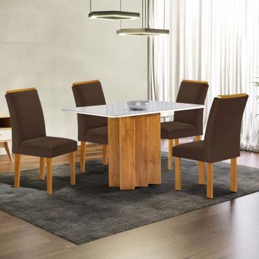 Imagem de Mesa de Jantar 4 Lugares Lorena com Vidro Cinamomo/Off White/Marrom