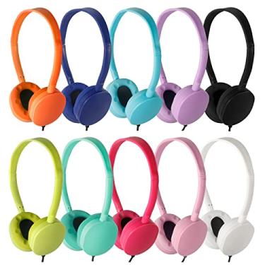 Imagem de CN-Outlet Fones de ouvido infantis para sala de aula, pacote com 100, conjunto de 10 fones de ouvido coloridos para estudantes, crianças, meninos, meninas, adolescentes e adultos