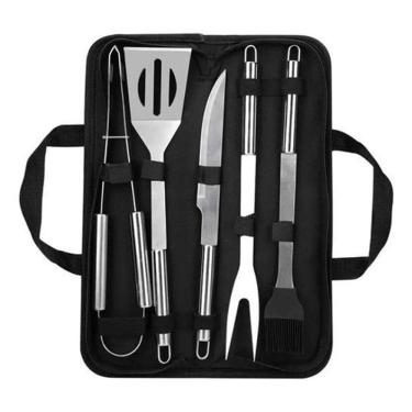 Imagem de Kit Conjunto Churrasco Aço Inox Maleta 5 Peças Presente