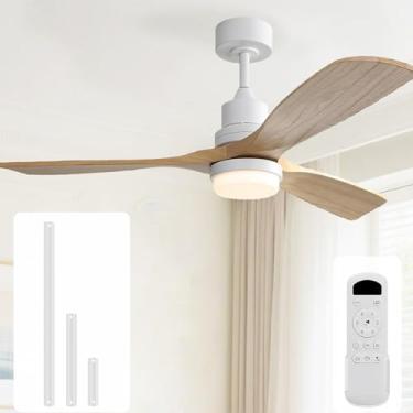 Imagem de Sofucor Ventilador de teto de 132 cm com luzes e controle remoto - Ventilador de teto moderno com lâmina de madeira maciça para quarto, sala de estar, interior e exterior, quinta, pátio, motor CC