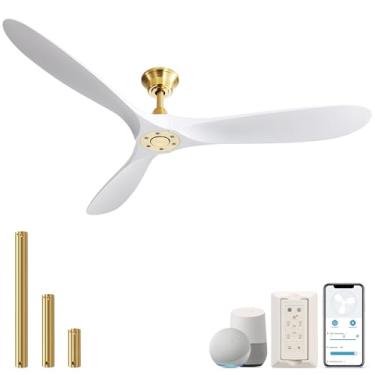 Imagem de CACI Mall Ventilador de teto de 152 cm sem luz, ventilador de teto branco inteligente com controle remoto, moderno, sem luz, motor CC reversível silencioso para ambientes externos, sala de estar