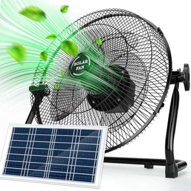Imagem de TonyEst Ventilador alimentado por energia solar de 30 cm com painel solar de 20 W, ventilador de chão portátil operado por bateria sem fio para acampamento, casa, pátio, local de trabalho - velocidade