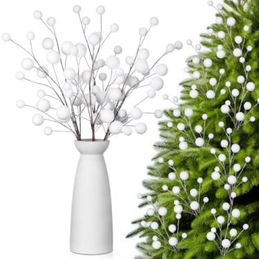 Imagem de Civaner 6 palhetas de árvore de Natal de 50 cm, hastes artificiais grandes, galhos de bolas de neve, decoração de Natal para decoração de árvore de Natal, artesanato de férias, artigos de mesa para
