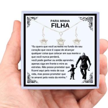 Imagem de Colar Brincos Presente Aniversário Filha Estrela Prata Esterlina Legít