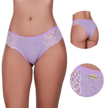 Imagem de Kit 3 Calcinha de Algodao Tanga Conforto Renda Listrada Livia - NAKA M