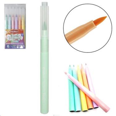 Imagem de Kit com 6 Canetas Hidrográfica e Ponta Pincel - Cores Pastel - KOPECK