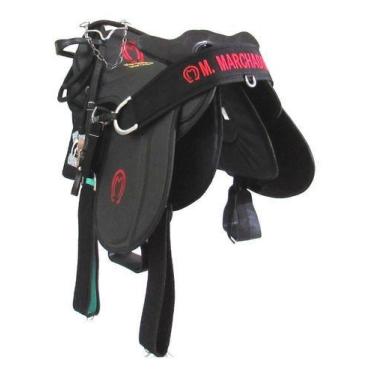 Imagem de Sela De Cabeça Preta Australiana Arreada Completa Bordada + Acessórios