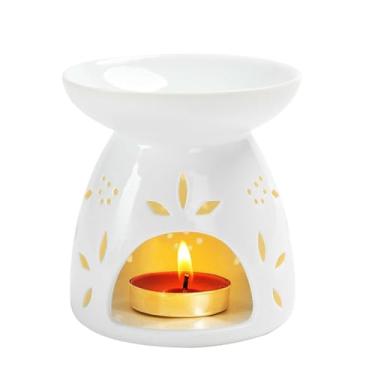 Imagem de GENTI Suporte de luz de chá de cerâmica, queimador de óleo essencial, aquecedor de cera, queimador de cera derretida, suporte para decoração de casa
