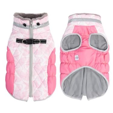 Imagem de Casaco de inverno impermeável para cães com arnês, jaqueta refletiva quente para cães com zíper para clima frio, roupa de neve para cães pequenos, médios e grandes YRFN14XL