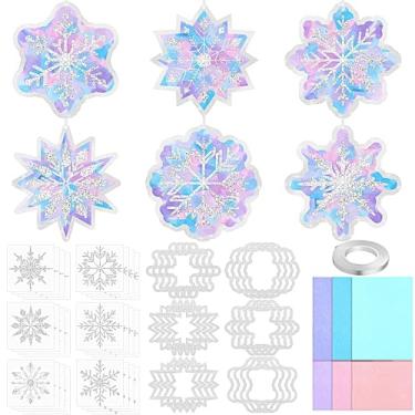 Imagem de Aneco 24 conjuntos de kits de artesanato de floco de neve de inverno com glitter, placa de papel congelado, decoração de árvore de Natal, decoração para pendurar para festas, férias, atividades