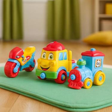 Imagem de Kit Brinquedos Infantil Moto Caminhão Trem Educativo Veículos Criança 