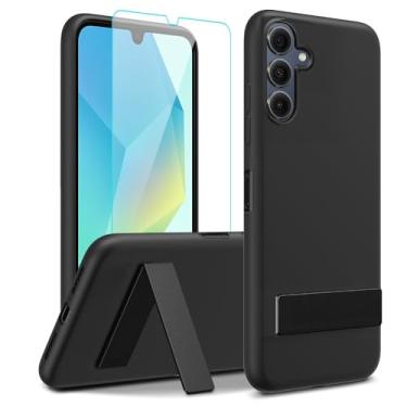 Imagem de Capa para celular Samsung Galaxy A17 5G 2025 com protetor de tela de vidro, [3 formas de suporte] Suporte de metal / suporte de silicone TPU Slim Fit à prova de choque capa protetora para Samsung