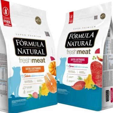 Imagem de kit formula natural fresh meat de salmão e carne para gatos castrados 