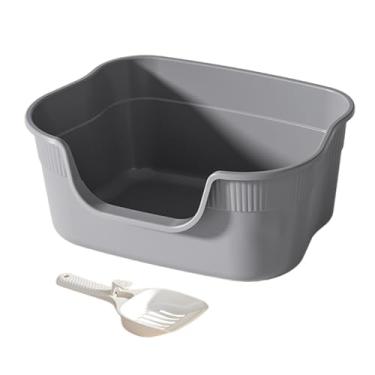 Imagem de Baoblaze Caixa de areia aberta, semi-fechada, portátil, suprimentos para animais de estimação, recipiente sanitário para gatos internos com pá de areia para, Cinza Claro