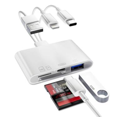 Imagem de Leitor de cartão SD para iPhone/Mac/iPad, leitor de cartão microSD SD/TF universal com adaptador de câmera digital Lightning/USB-C/USB para iPhone, leitor de cartão SD 4 em 1, adaptador OTG USB Plug