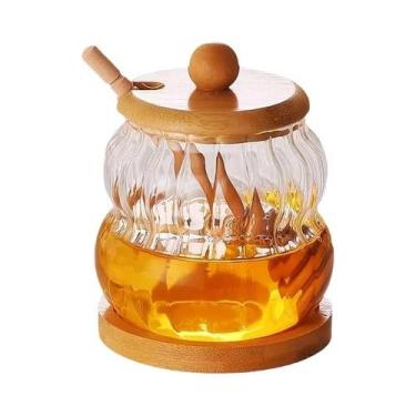 Imagem de Pote De Vidro Para Mel De 450ML Com Colher De Madeira E Tampa Selada D