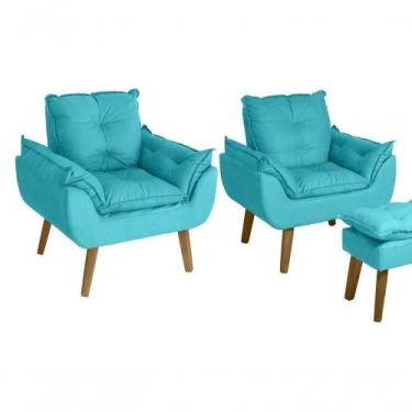 Imagem de Kit 02 Poltrona/cadeira Decorativa E Puff Glamour Opala Com Pés Quadra