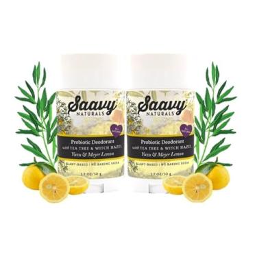 Imagem de Saavy Naturals Desodorante probiótico, sem alumínio, sem bicarbonato de sódio, sem resíduo, proteção o dia todo para mulheres e homens, fórmula vegana natural, limão Yuzu e Meyer - 50 ml, pacote com 2