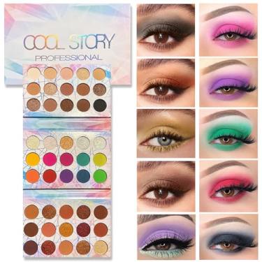 Imagem de COOL STORY Paleta de sombras de olhos de 45 cores, maquiagem colorida com glitter, arco-íris, diamante fosco, 3 paletas, livro Paleta de Sombras de Ojos