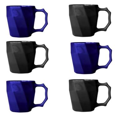 Imagem de Conjunto 6 Caneca Cerâmicas Café Leite Chá Louça Lisa 260ml Design e Cores Exclusivas - E-FCS Store (AZUL/PRETO)