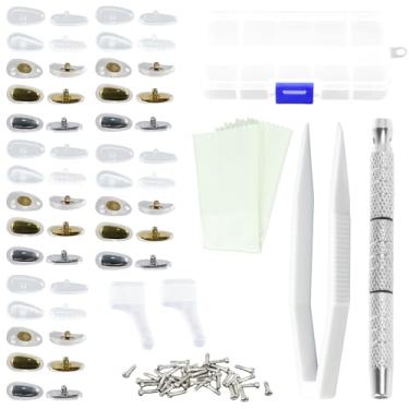 Imagem de Kit de reparo de protetores de nariz para óculos, almofadas de nariz confortáveis, almofadas de nariz respiráveis para óculos com estojo de armazenamento, pinças de chave de fenda, kit de reparo de