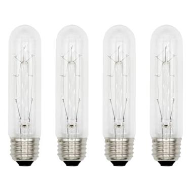 Imagem de Lâmpada tubular transparente T10 - Base média E26 banhada a níquel | Pacote com 4 (LED de 6W)