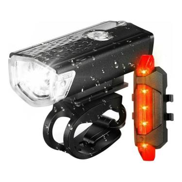 Imagem de 2X Kit Farol Bike Frontal + Pisca Traseiro Led Usb Recarregá