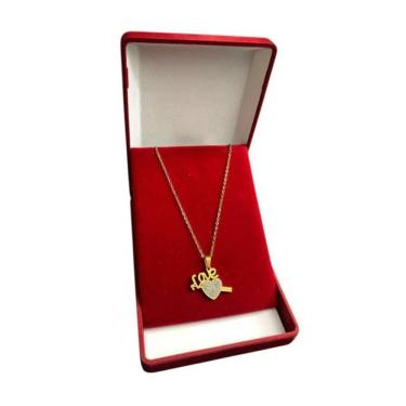 Imagem de Cordão Feminino 1Mm Coração Love - Banhado A Ouro 18K