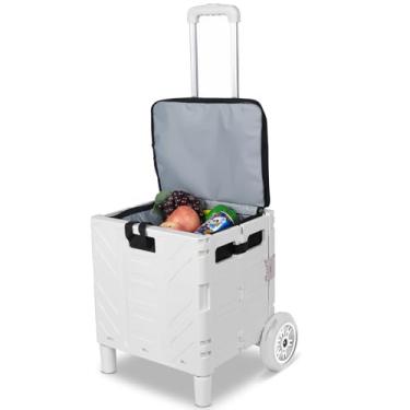 Imagem de Bolsa térmica com rodas, grande, isolada, dobrável, à prova de vazamento, portátil, rígida, pacote de gelo para acampamento, piquenique, praia, viagem (branco, 2 peças, rodas de 3,6 cm)