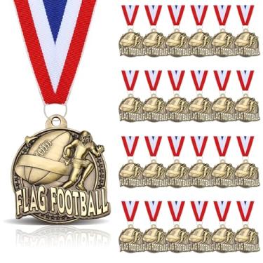 Imagem de Cunno 24 peças medalhas de ouro em massa fitas de prêmio de 5 cm com tema esportivo troféu de medalha de metal para torneios do dia do time presentes de vencedores de festa de aniversário (bandeira de