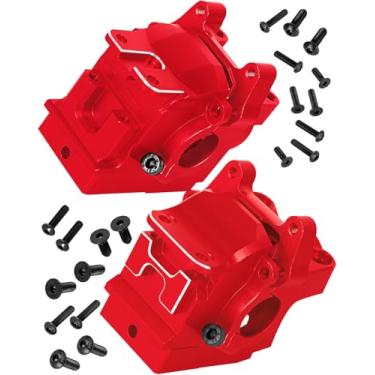Imagem de hopsupRC RC Gearbox Transmission Case Upgrades Parts for 1/10 Slash/Rustler/Stampede/Jato VXL 4X4 4WD,XO-1,Aluminum Front Rear Wave Box Gearbox,Replace #6880#6881,Red