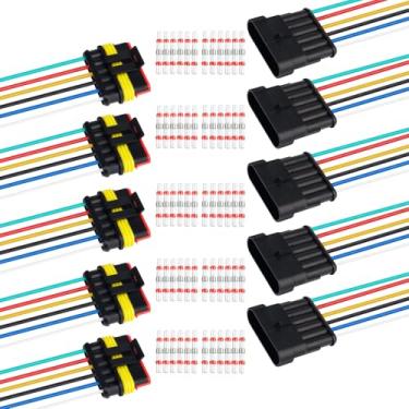 Imagem de TMH Conector elétrico de 6 pinos macho e fêmea, 10 cm. Conectores de fio à prova d'água 22 AWG de 6 vias com tubo termorretrátil para conexão de fio de carro, caminhão, barco (conjunto com 5)